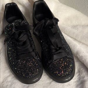 New Alexander McQueen Black Glitter Low-Top Sneakers with Multicolor Speckles